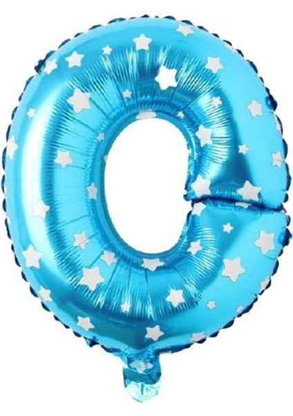 Vitrini O Harfi 16 Inç Mavi Yıldızlı Renk Folyo Balon 36 cm (Mavi)