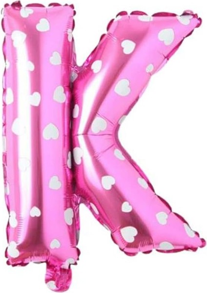 Vitrini K Harfi 16 Inç Pembe Kalpli Renk Folyo Balon 36 cm (Pembe)