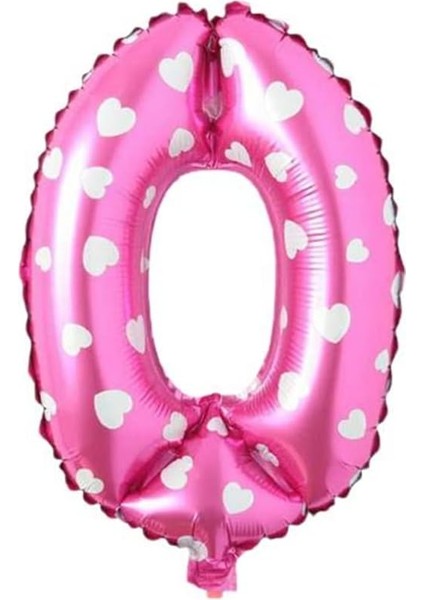 Vitrini 0 Rakamlı 16 Inç Pembe Kalpli Folyo Balon 36 cm (Pembe)