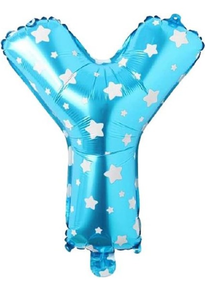 Vitrini Y Harfi 16 Inç Mavi Yıldızlı Renk Folyo Balon 36 cm (Mavi)