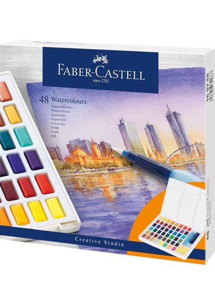 Creative Studio Tablet Suluboya Seti, 48 Renk, Su Bazlı Pigment, Karıştırma Paleti ve Aksesuarlar Ile, Taşınabilir Sanatsal Set
