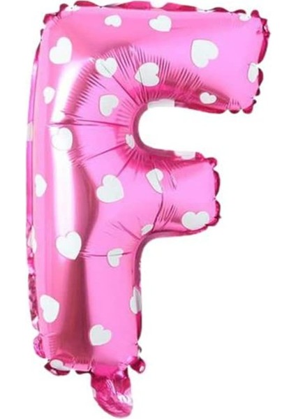 Vitrini F Harfi 16 Inç Pembe Kalpli Renk Folyo Balon 36 cm (Pembe)