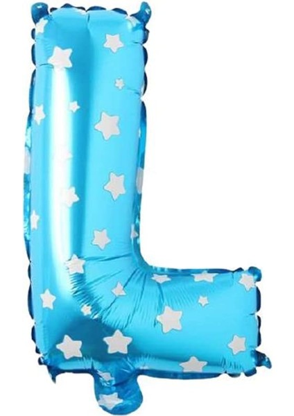 Vitrini L Harfi 16 Inç Mavi Yıldızlı Renk Folyo Balon 36 cm (Mavi)