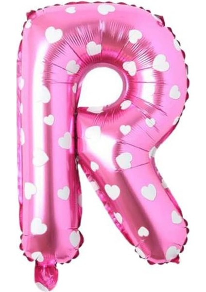 Vitrini R Harfi 16 Inç Pembe Kalpli Renk Folyo Balon 36 cm (Pembe)