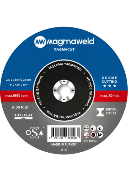 Düz Kesme Taşı 230X3.0X22 Mm, Dayanıklı ve Yüksek Performanslı, 1 Adet