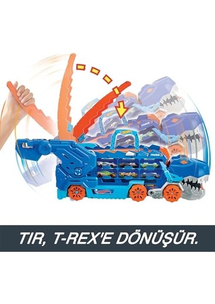 Wheels Ultimate T-Rex Tır ™ Şehri Ultimate T-Rex Tır, Yarış Pistli Bir T-Rex'e Dönüşür, 20'den Fazla Arabayı Depolar HNG50 modelleri