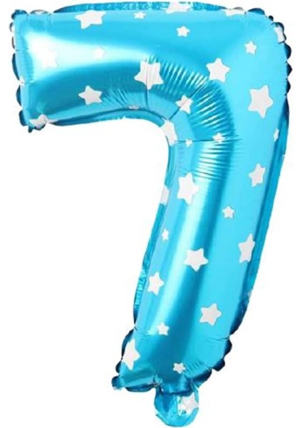 Vitrini 7 Rakamlı 16 Inç Mavi Yıldızlı Folyo Balon 36 cm (Mavi)