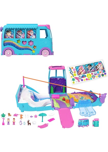 Pocket™ Karavan Macerası™ Polly Pocket Karavan Macerası Oyun Seti, Mikro Bebekler, Dönüştürülebilir Karavan, Evcil Hayvanlar ve Oyuncak Araba JCC22