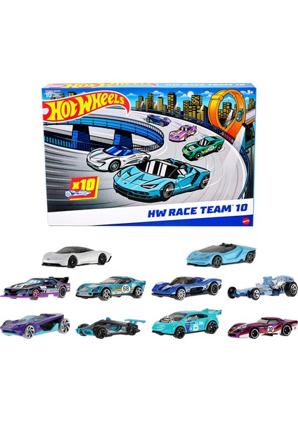 Wheels Oyuncak Arabalar, 10'lu Yarış Arabası Paketi, 1:64 Ölçekli Corvette, Lamborghini, Mclaren ve Originals Içerir (Amazon'a Özel)