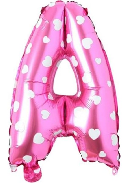 Vitrini A Harfi 16 Inç Pembe Kalpli Renk Folyo Balon 36 cm (Pembe)