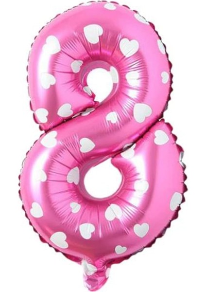 Vitrini 8 Rakamlı 16 Inç Pembe Kalpli Folyo Balon 36 cm (Pembe)