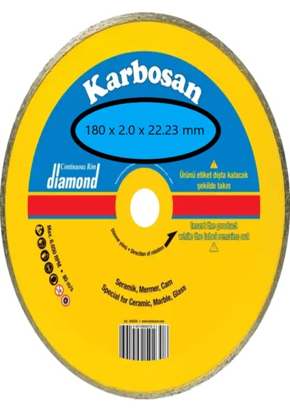 Elmas Kesici 180X2.0X22.23 Mm, Dayanıklı ve Yüksek Performanslı Kesim Aracı