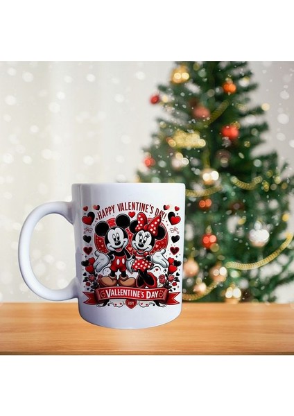 Mickey ve Minnie Mouse - Sevgililere Özel - Çizgi Karakter Temalı Porselen Kupa