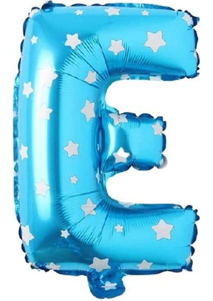 Vitrini E Harfi 16 Inç Mavi Yıldızlı Renk Folyo Balon 36 cm (Mavi)