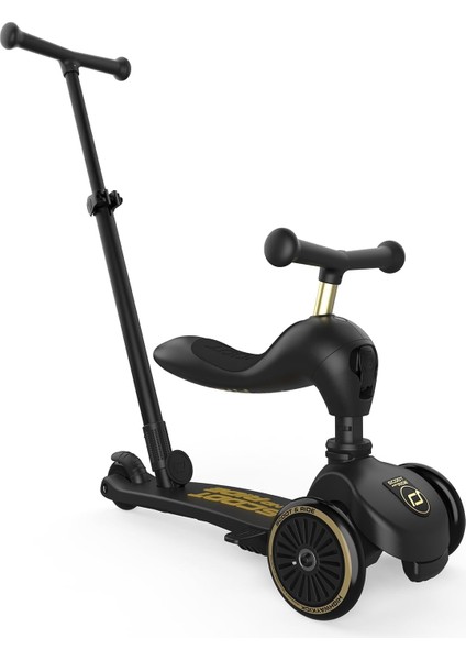 & Ride Highwaykick 1 Push And Go Kickboard, Oturaklı Çocuk Scooter'ı, 2'si 1 Arada Direksiyonlu, 1 2 Yaşından Itibaren Büyüyen, Yüksekliği Ayarlanabilir, Aletsiz (Black & Gold (Sınırlı Sürüm))