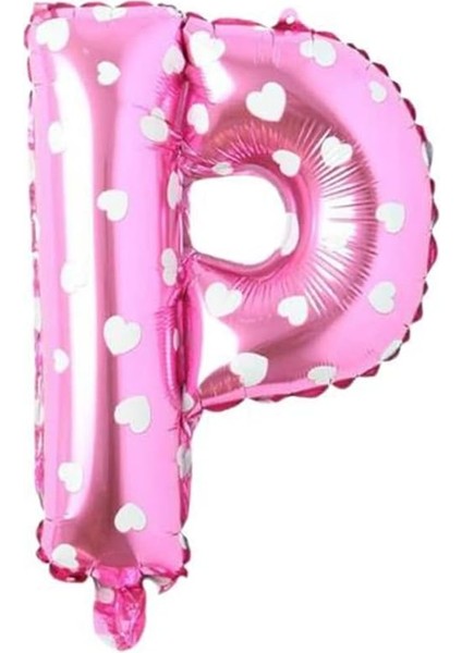 Vitrini P Harfi 16 Inç Pembe Kalpli Renk Folyo Balon 36 cm (Pembe)