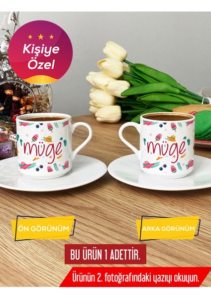 Kişiye Özel Beyaz Yaz Temalı Türk Kahvesi Fincanı, Şık ve Desenli Tasarım