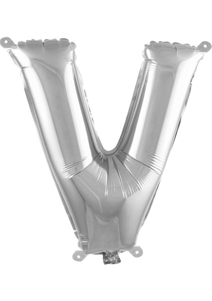 Vitrini V Harfi 16 Inç Gümüş Renk Folyo Balon 36 cm (Gümüş)
