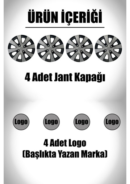 Volkswagen Caddy Touran 15" Inç Uyumlu 4 Adet 1 Takım Gri Siyah Jant Kapağı 043 fiyatları