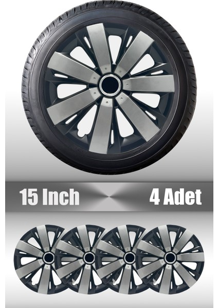 Nissan Pirmera Qashqai 15" Inç Uyumlu 4 Adet 1 Takım Gri Siyah Jant Kapağı 045