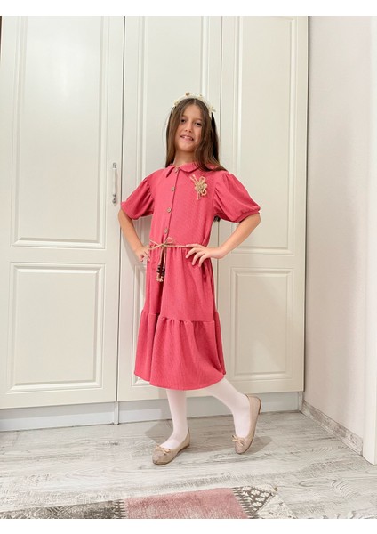 Kız Çocuk Yazlık Kısa Kol Bürümcük Kumaş Elbise 6/12 Yaş fiyatları