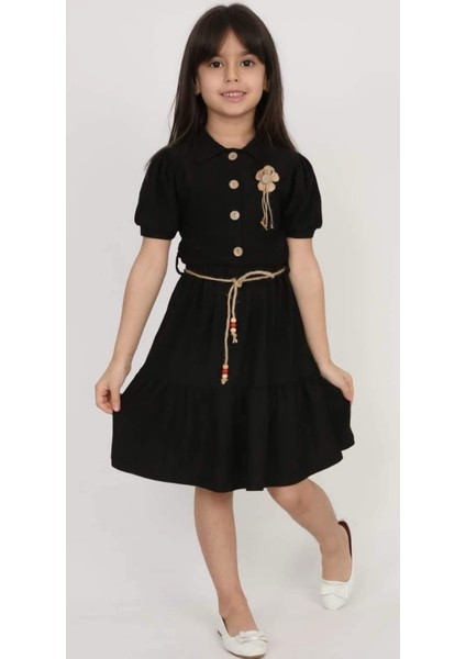 Kız Çocuk Yazlık Kısa Kol Bürümcük Kumaş Elbise 6/12 Yaş