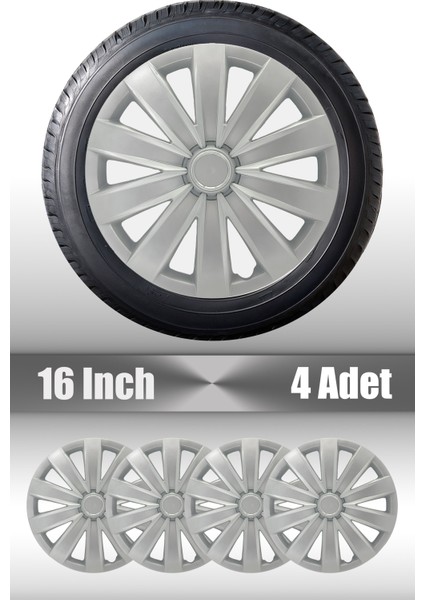 Volkswagen Passat Caddy Touran 16" Inç Uyumlu 4 Adet 1 Takım Gri Kırılmaz Esnek Jant Kapağı 040