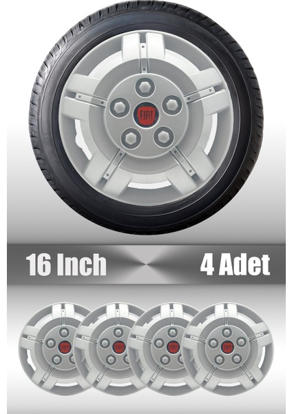 Fiat Ducato 16" Inç Uyumlu 4 Adet 1 Takım Gri Kırılmaz Esnek Jant Kapağı 036