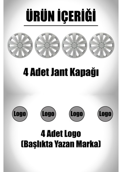 Ford Courier Connect Tourneo 16" Inç Uyumlu 4 Adet 1 Takım Gri Kırılmaz Esnek Jant Kapağı 040 fiyatları