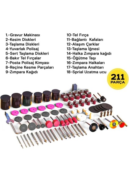 211 Parça Çok Amaçlı Minik El Aleti Seti, Gravür, Oyma, Zımpara, Kesme, Hortumlu fiyatları