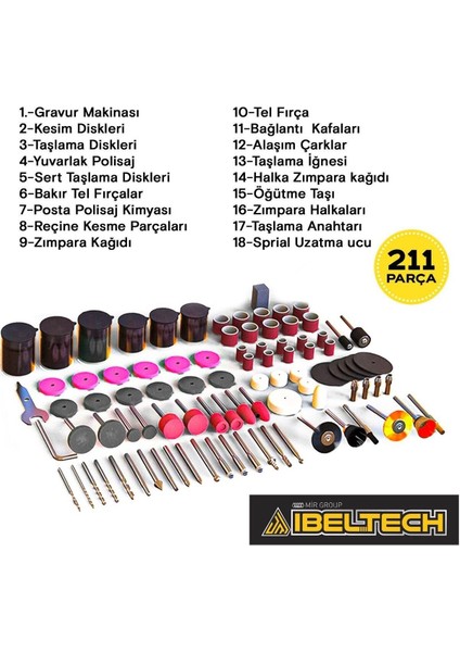 211 Parça Çok Amaçlı Minik El Aleti Seti, Gravür, Oyma, Zımpara, Kesme, Hortumlu modelleri