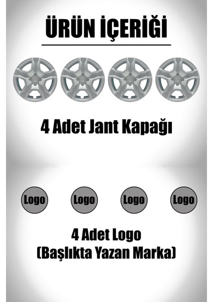Dacia Sandero Stepway 16" Inç Uyumlu 4 Adet 1 Takım Gri Kırılmaz Esnek Jant Kapağı 035 fiyatları