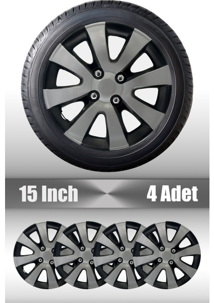 Dacia Logan Duster Dokker 15" Inç Uyumlu 4 Adet 1 Takım Gri Siyah Jant Kapağı 043