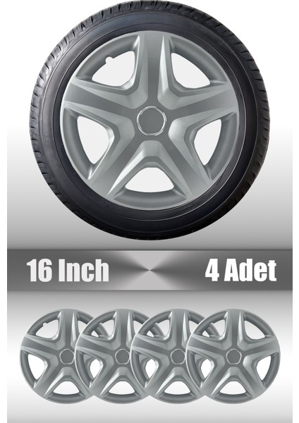 Peugeot 206 207 208 16" Inç Uyumlu 4 Adet 1 Takım Gri Kırılmaz Esnek Jant Kapağı 001