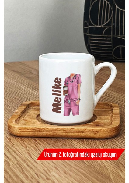 Kişiye Özel Hemşire Türk Kahvesi Fincanı Ahşap Altlıkli Hediye modelleri