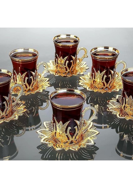 Otantik Altın Işlemeli Çay Bardak Seti 6'lı
