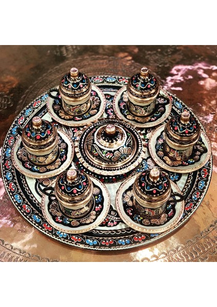 Hakiki Erzincan Bakır 8'li Kahve Fincanı Lokumluk Set