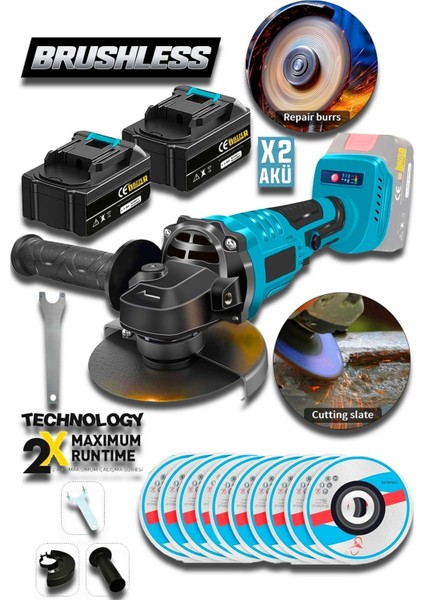 Akülü 115MM El Taşlama Makinesi 21V 3AH Kömürsüz Motor, Hafif ve Güçlü