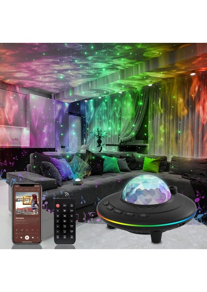 Bluetooth Projektör Gece Lambası Uzaktan Kumandalı Rgb Led Hoparlör Yıldızlı Gökyüzü Işık Efekti