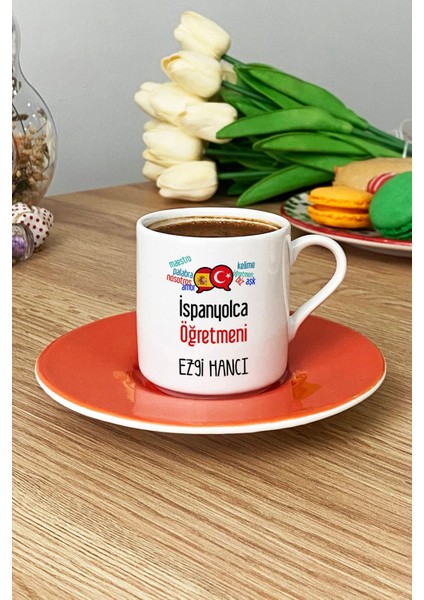 Kişiye Özel Ispanyolca Öğretmeni ve Türk Kahvesi Fincanı - Öğretmenler Günü Hediye