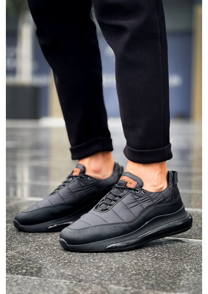 J179 Sporty Runner Ortopedik Taban Günlük Cilt Erkek Sneaker Spor Ayakkabı Cst Siyah
