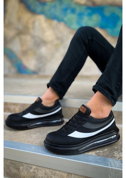 J172 Ariaso Ortopedik Taban Günlük Cilt Erkek Sneaker Spor Ayakkabı Cst Siyah