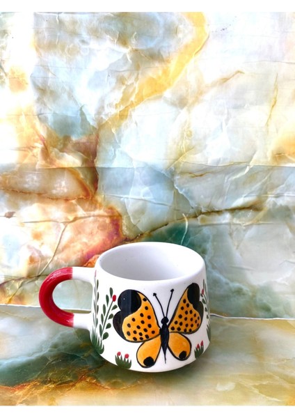 Kazan Modelli Kelebek Tasarımlı Kupa Bardak