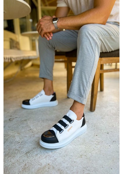J251 Mirror Furry Ortopedik Taban Günlük Cilt Erkek Sneaker Spor Ayakkabı Cbt Beyaz/siyah