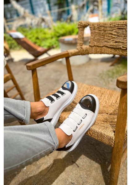J251 Mirror Furry Ortopedik Taban Günlük Cilt Erkek Sneaker Spor Ayakkabı Cbt Beyaz/siyah fırsatları