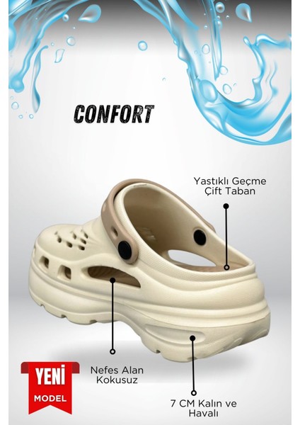 Yüksek Çift Taban Taşlı Deniz Havuz Sabo Doktor Hemşire Hastane Comfort Günlük Kadın Terlik Ekru