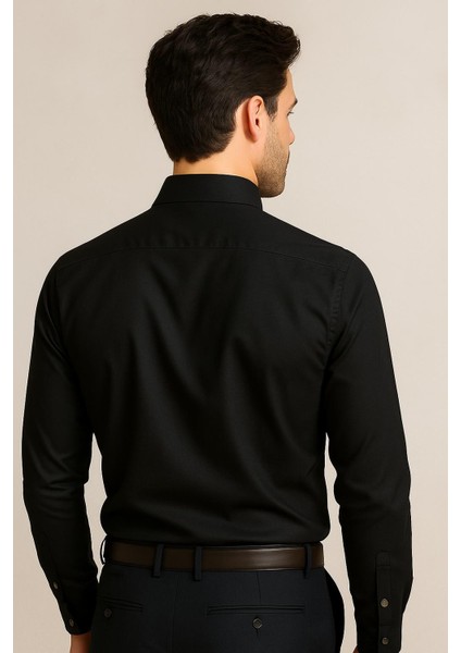 Erkek Slim Fit Pamuk Saten Dar Kesim Siyah Pamuklu Gömlek fiyatları