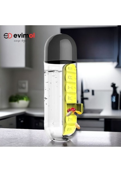 600 ml Dahili 7 Günlük Hap Organizer Su Şişesi ( Çift Renk ) fırsatları