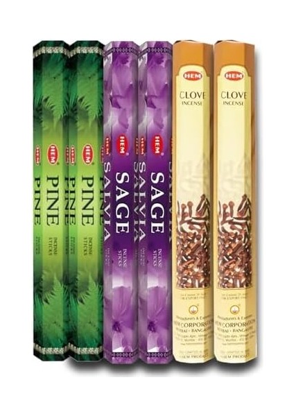 6lı Paket 3 Farklı Koku Hem Tütsü, Toplam 120 Çubuk Tütsü, 2x Sage, 2x Pine, 2x Clove Koku Çeşitleri modelleri