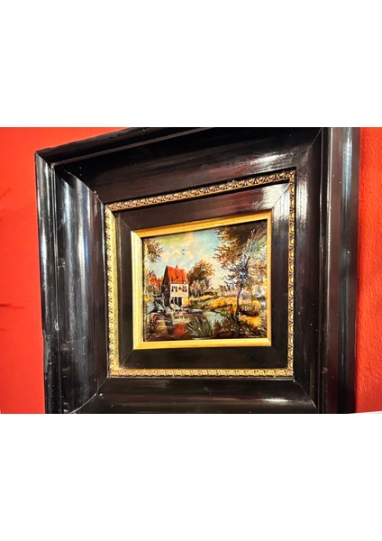 1900 Ortaları Limoges Emaye Tablo Ahşap Çerçevesinde 30,5 cm x 26 cm Çerçeve Ölçülerinde
